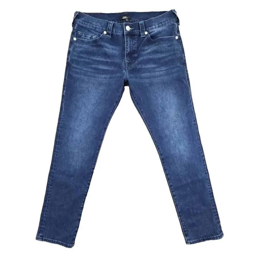 True Religion Jeans Men's 34 x 32‎ Blue Relaxed Denim Green Contrast Stitching